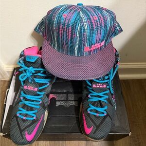 Nike Teal and Pink LeBron Basketball Shoes with Matching Snapback